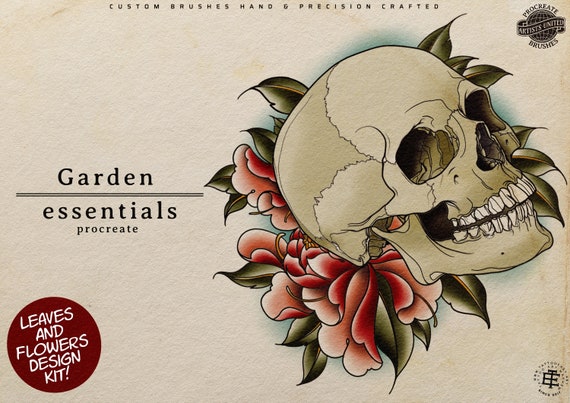 Procreate - Garden Essentials, Tattoo Leaves & Flowers, Fineline, hand drawn,  Commercial Use