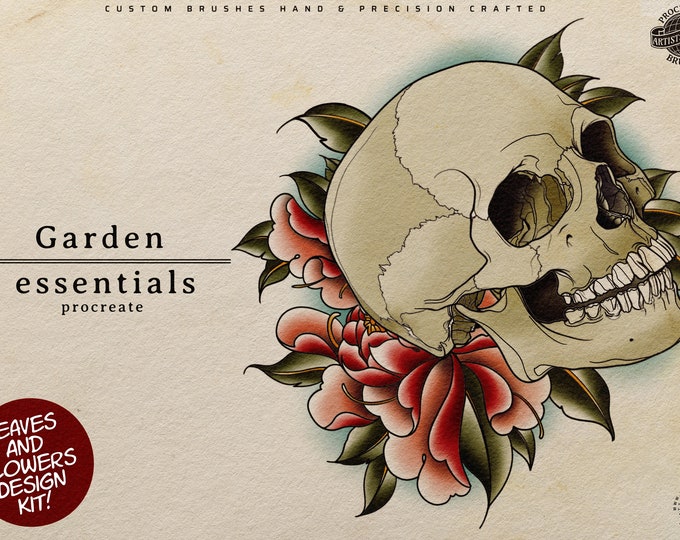 Procreate - Garden Essentials, Tattoo Leaves & Flowers, Fineline, hand drawn,  Commercial Use