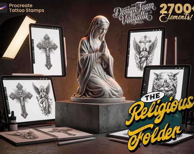 2700+ Religious Tattoo Flash Designs: Procreate Stamps, SVG, PNG