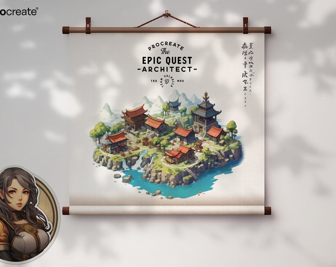 Epic Quest Architect, unique fantasy world builder,  custom designs for Procreate