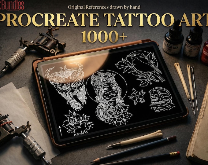 Procreate ~ XL hand drawn tattoo collection, 1000 designs (!)