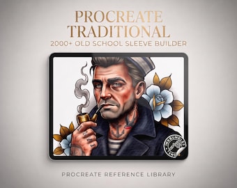 PROCREATE American Traditional vol.1 & 2   - 2500+ files, Old School Tattoo Flash Design Kit, Original Stencils