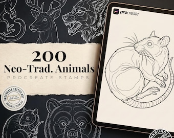 Procreate Neo Traditional Animal Tattoo Design Reference Kit,  Brushset & PNG, original stencils