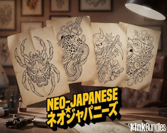 Neo Traditional Japanese Tattoo Reference Kit vol.2 / Procreate Stamps + PNG, Silverfang, Oni demons, stencils