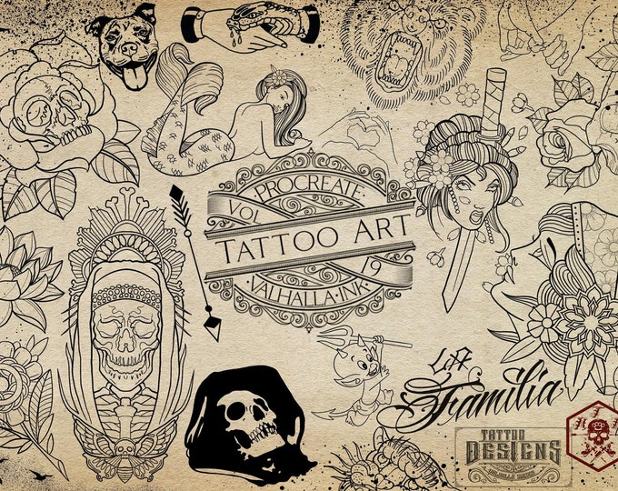 100 Tattoo fillers (the original) vol.19 - 100 handmade stamps, custom references for Procreate
