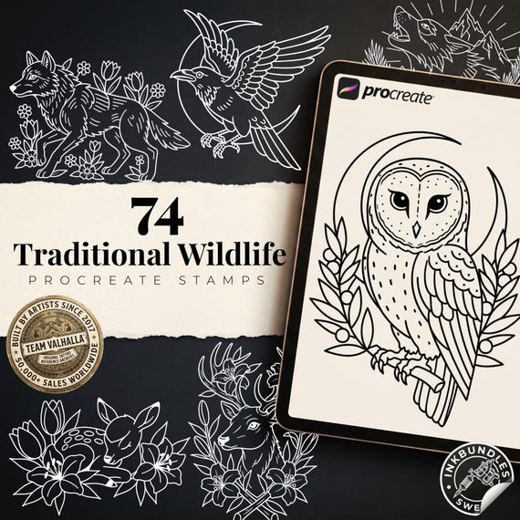 Traditional wildlife Procreate stamps ( digital download ) old school tattoo flash art