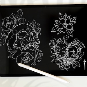 Tattoo stencil collection XL, over 600 designs drawn by hand References for Procreate image 2