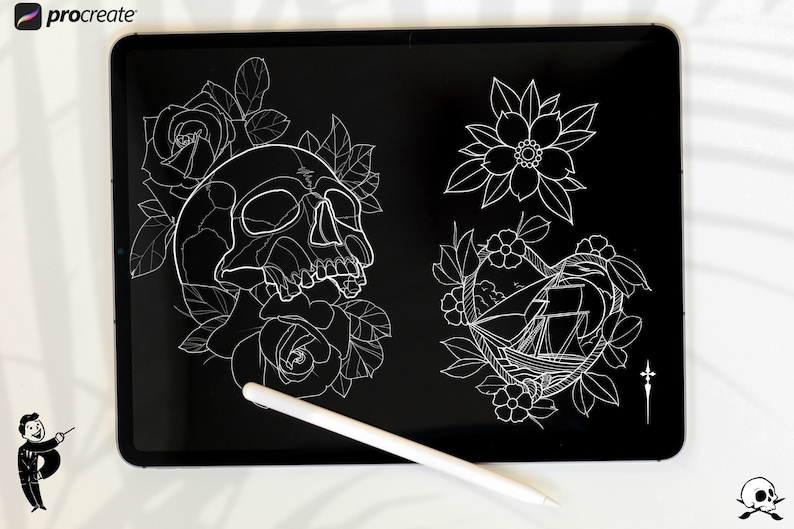 Tattoo stencil collection XL, over 600 designs drawn by hand References for Procreate image 2