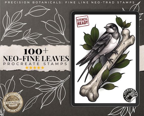 Procreate - Neo Leaves & Garden Essentials, Tattoo designer, Fineline leaf kit