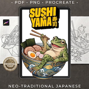 Procreate Sushi-Yama Reference Bundle, Custom design kit, Neo-Traditional Tattoo Flash Art