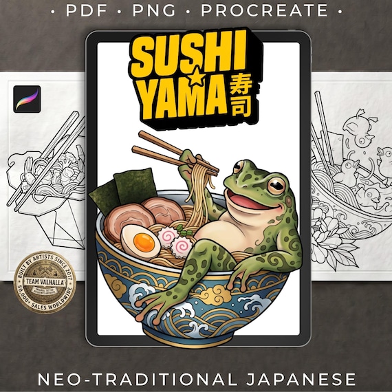 Procreate Sushi-Yama Reference Bundle, Custom design kit, Neo-Traditional Tattoo Flash Art