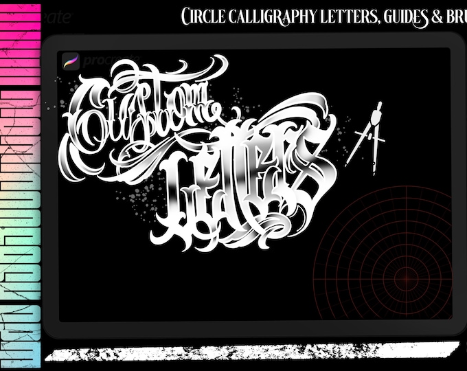 Procreate custom handmade letters / Fond Noir, calligram tattoo inspired art & lots of extras!
