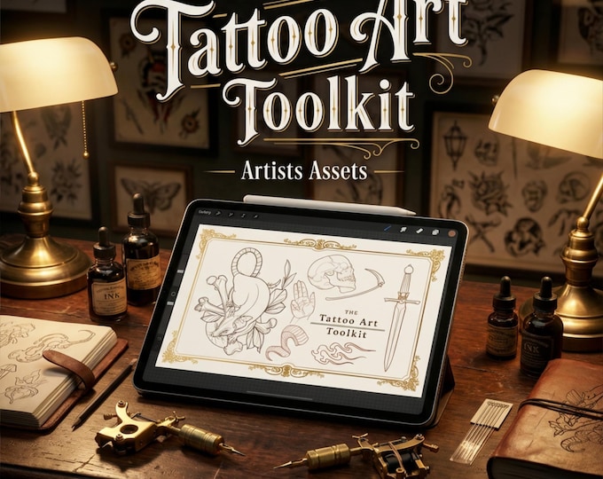 Procreate Tattoo Art Toolkit: 1000+ Custom Stamps & Brushes (Digital Download)