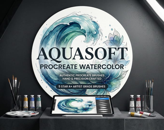 Procreate Watercolor Brush Set: AquaSoft + Studio, Realistic Canvas Textures Digital Download