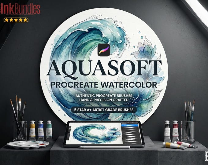Procreate Watercolor Brush Set: AquaSoft + Studio, Realistic Canvas Textures Digital Download