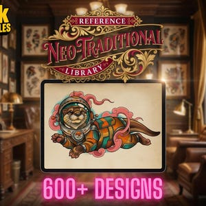 Neo-Traditional Tattoo stencil Library, Neo-trad tattoo flash art, Procreate, Pdf & PNG files - Digital download