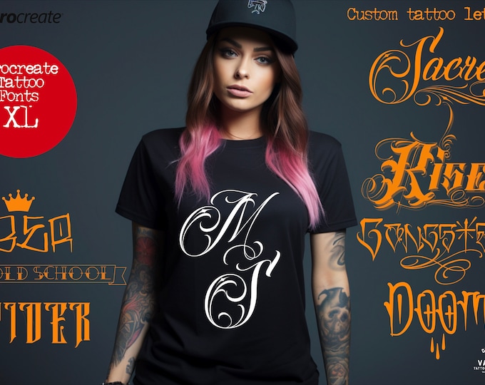 Tattoo lettering XL 7 custom fonts for Procreate