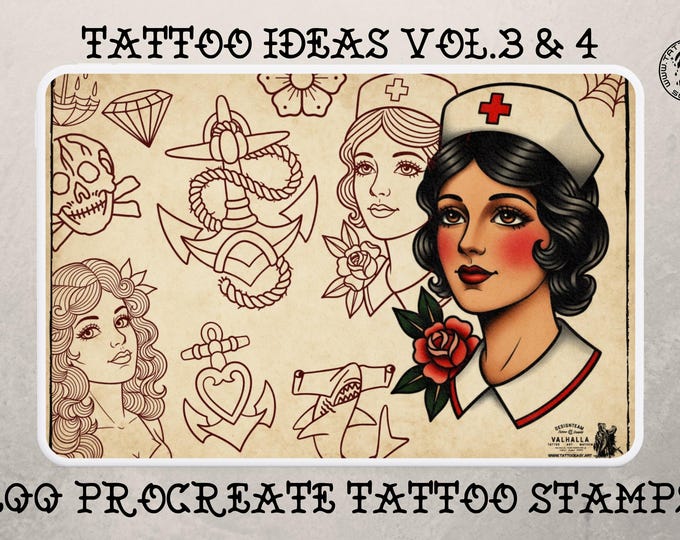 Procreate, Tattoo ideas vol.2 & vol.3 ~ 200+ custom designs