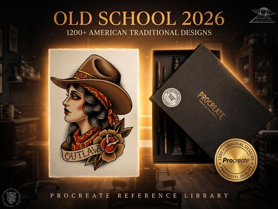 2026 Traditional Tattoo Procreate Stamps, custom art, 1100+ unique designs ( PNG & Brushset)