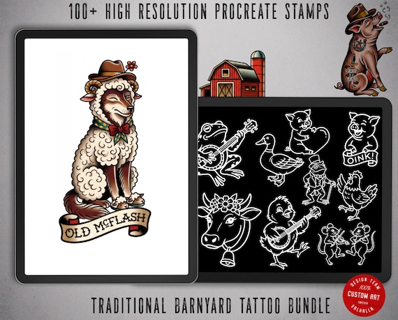 Procreate Barnyard Flash | Old mcflash | unique tattoo stencil collection