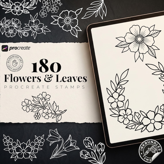 Procreate Flowers & Leaves - 180+ original designs, digital download Procreate/Photoshop Stencils