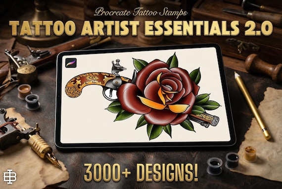 Procreate Tattoo Stamps Brush Set: 3000+ Artist Essentials - PNG & Brushes