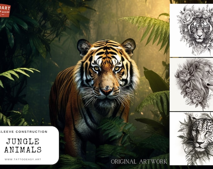 Jungle animals, Sleeve construction / 100% custom art, over 170 unique references!