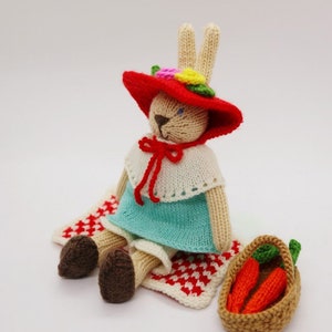 Picnic Bunny - knitting doll pattern with YouTube tutorial videos ,PDF pattern