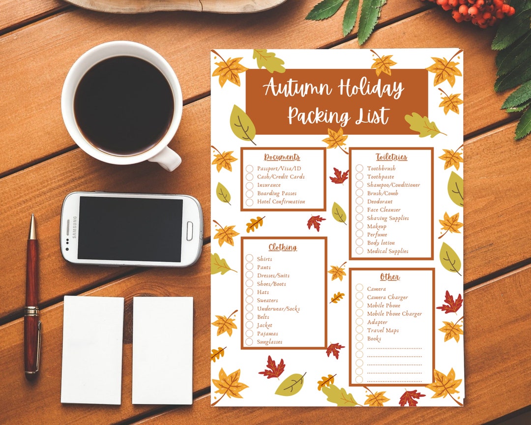 Printable Packing Checklist for Autumn Travel - Etsy