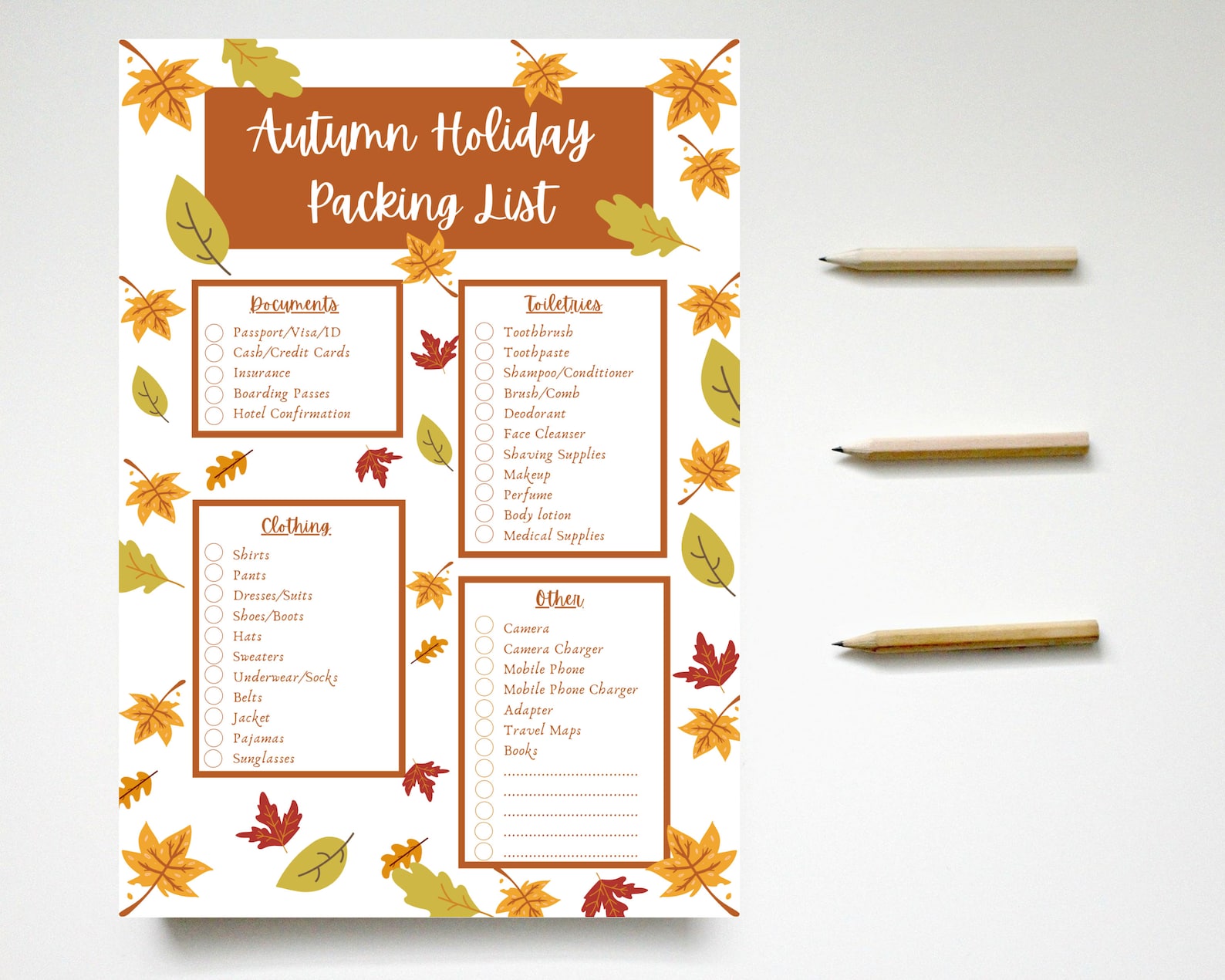 Printable Packing Checklist for Autumn Travel - Etsy