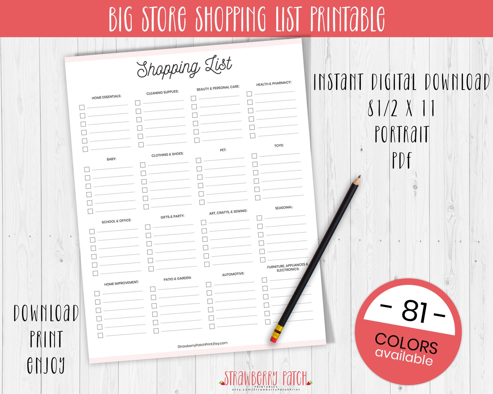Shopping List Printable Walmart Shopping List Target Etsy