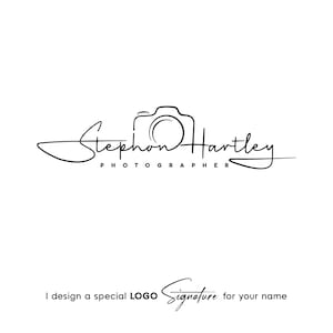 K&ouml;nnte beinhalten: Schwarzwei&szlig;es Logo-Design f&uuml;r einen Fotografen namens Stephon Hartley. Das Logo zeigt ein stilisiertes Kamerasymbol und den Text "FOTOGRAF" unter dem Namen.