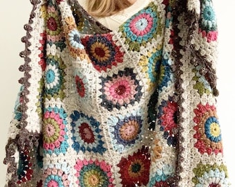 Coperta per divano in maglia patchwork, coperta afghana all'uncinetto, copriletto della nonna, grande coperta all'uncinetto, coperta vintage, coperta retrò