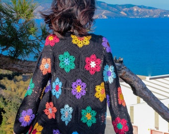 80s Ecuador Flower Knit cardigan 花 ビンテージ Flower Pattern Ecuador Sweater 花柄エクアドルニット 一枚で
