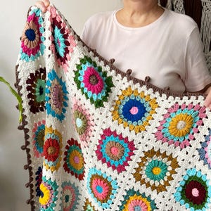 Knitted Sofa Blanket, Crochet Colorful Blanket, Granny Square Bedspread Throw, Large Crochet Blanket, Knitted Retro Blanket, Patchwork Throw