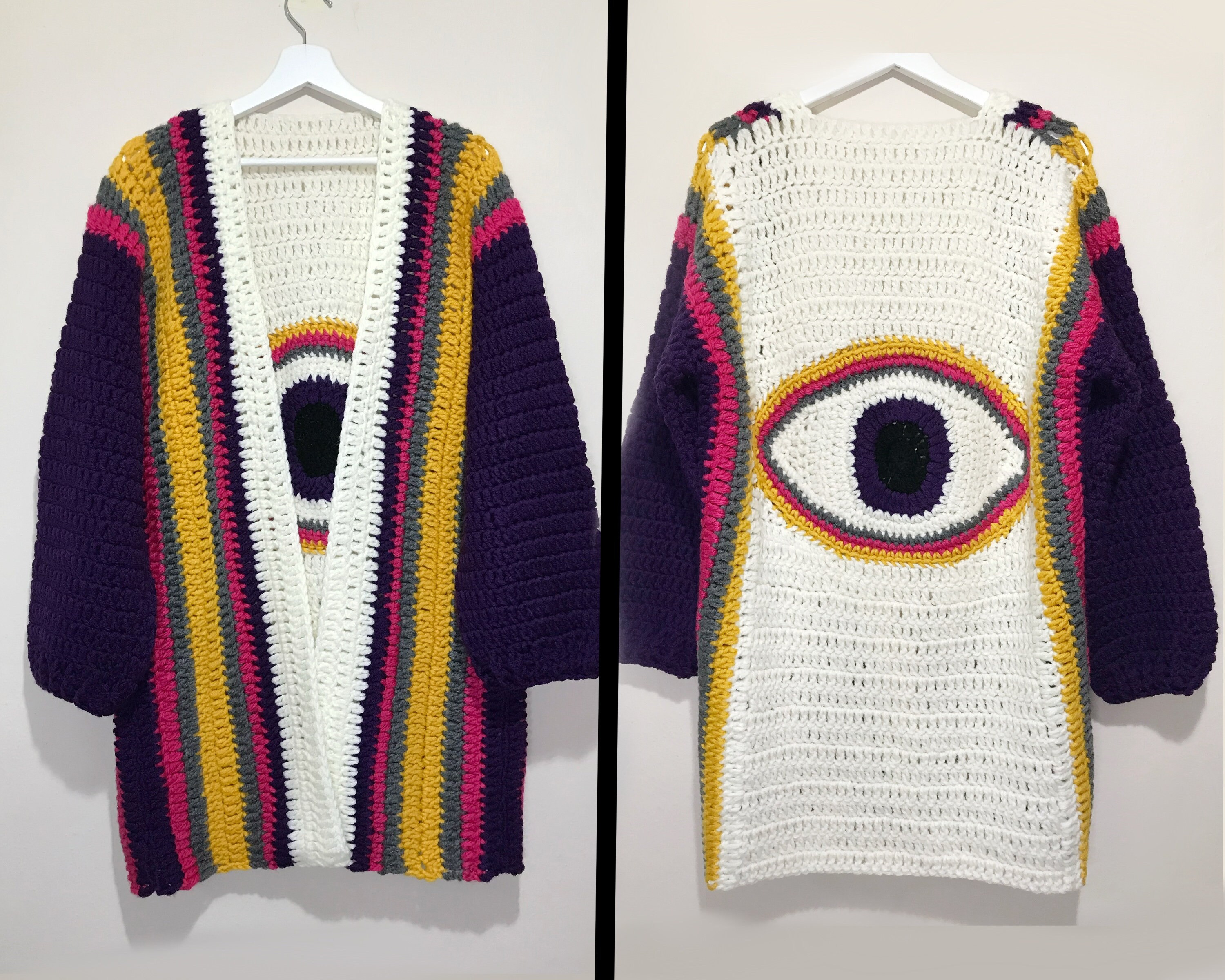 Eye Knit Cropped Cardigan, Eye Patterned-shaped Handmade