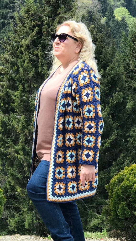 Boho Crochet Cardigan: Cotton Patchwork, Hand-Knitted Oversized Jacket
