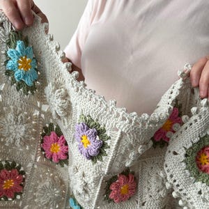 Gehaakte bloem Afghaanse deken, oma vierkante katoenen deken, decoratieve boho deken voor bank, vintage stijl bankkleed, gehaakte deken