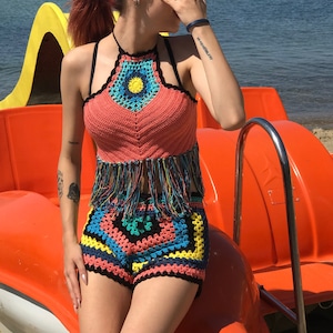 Crochet bikini set, Festival Bralette, Crochet Swimwear, Summer Color Top, Crochet swimsuit, Boho bikini, Beach fashion, Festival Clothing