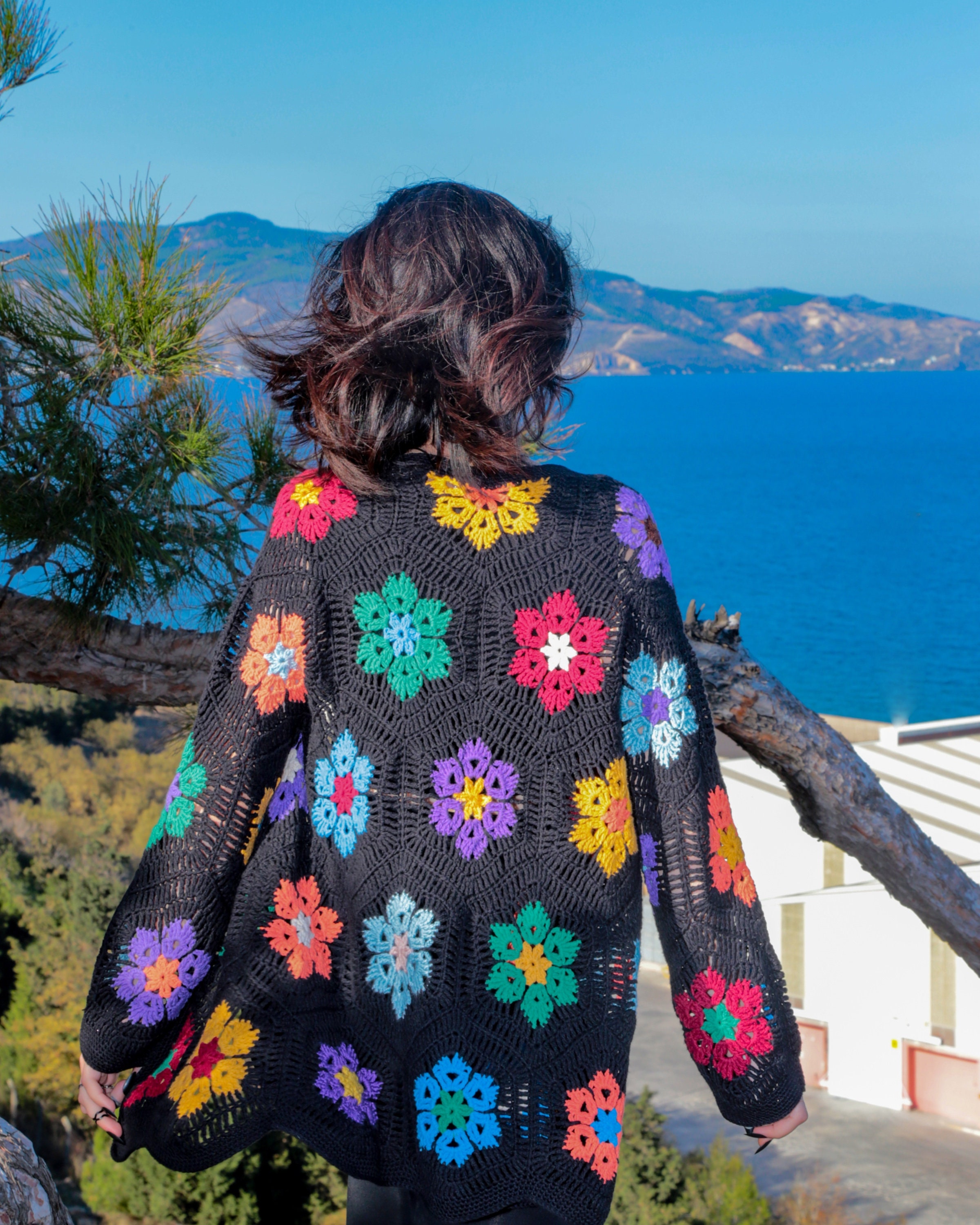 ❤︎ いいな ❤︎vintage flower knit cardigan❤︎ Retro Flower Colab Crochet Cardigan, Floral Pattern Cardigan