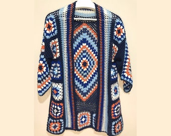 Crochet Cardigan for Woman, Boho Crochet Cardigan 100% Cotton, Knit Crochet Cardigan, Women Crochet Cardigan, Winter Crochet Cardigan
