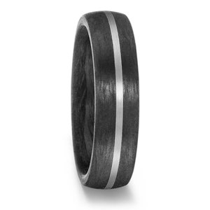 Carbon Fibre & Titanium 6mm Court Wedding Ring, Black Wedding / Promise Ring, Free Engraving, Size J - Z+5, Matt Finish, Unisex Carbon Ring