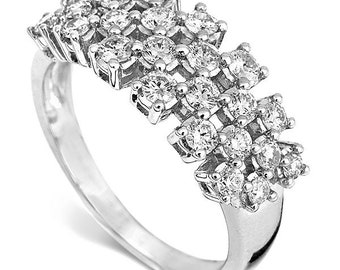 18ct White Gold 1.00ct Diamond Ring Set With 24 Round Brilliant Cut Diamonds, 1 Carat, Hallmarked, Handmade, 18ct White Gold