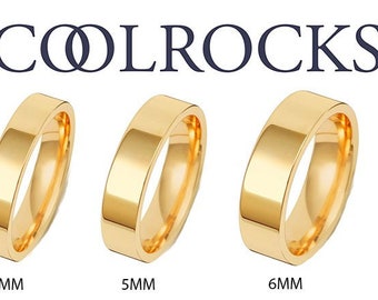 Solidna obrączka ślubna z żółtego złota 18 ct, płaska, o szerokości od 2 mm do 6 mm, klasyczna obrączka ślubna, znak brytyjski, rozmiary od I do Z, męska i damska