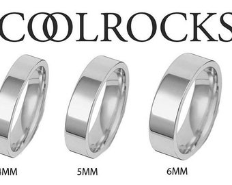Solid 9ct White Gold Flat Court Wedding Ring From 2mm - 8mm Widths, Classic Wedding Ring, UK Hallmark, Sizes J - Z+3, For Men & Women