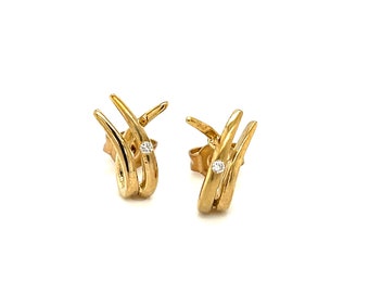 9ct Yellow Gold Diamond Earring, UK Hallmark, Diamond Stud Earrings, Polished Finish