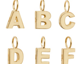 9ct Yellow Gold Block Initial Pendant, Capital Letters A-Z, Personalised Necklace, Chain Lengths in 9ct Yellow Gold 16" Or 18"