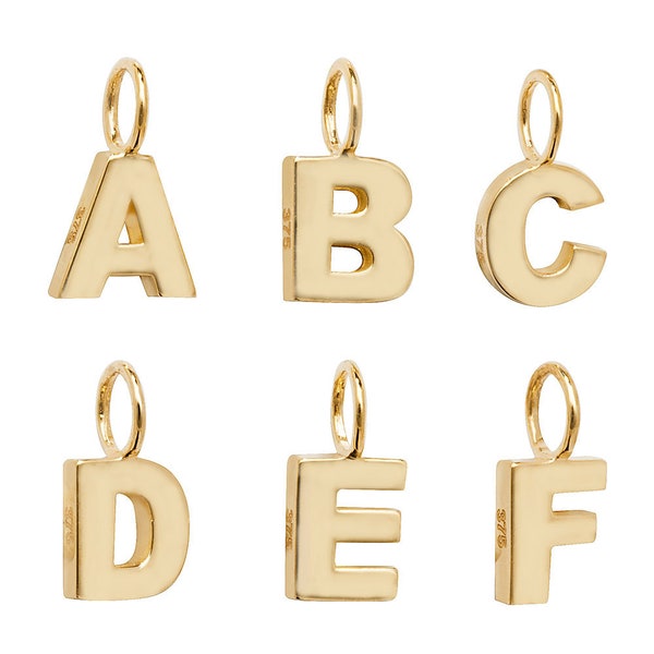 9ct Yellow Gold Block Initial Pendant, Capital Letters A-Z, Personalised Necklace, Chain Lengths in 9ct Yellow Gold 16" Or 18"