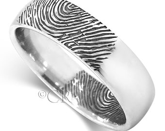 9ct White Gold Slight Court Personalised Fingerprint Wedding Ring, 4mm - 8mm Widths, UK Hallmark, Sizes M - Z+2, Men's & Ladies,Personalised