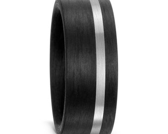 7mm koolstofvezel & titanium trouwring / beloftering, unisex trouwring, maat J - Z + 3, zwarte matte afwerking trouwring